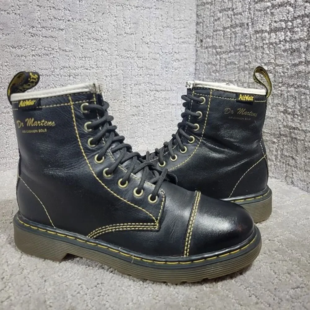 Dr martens Bruiser Unisex Kid's Size 2 US Black Leather Lace up Zipper Boots